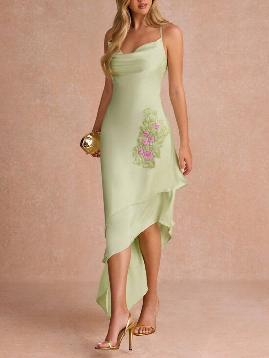 MODA ME COUTURE Dresses & Skirts - Mint Green Elegant Floral Embroidered Spaghetti Strap Appliques Long Dress